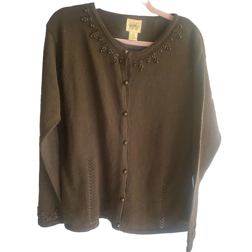 Jason Maxwell Black Beaded Cardigan Sweater Size XL